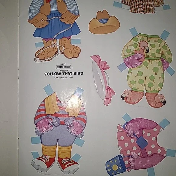 1985 Sesame Street Follow That Bird Paper Dolls Golden Book Uncut Big Bird - Picture 5 of 6